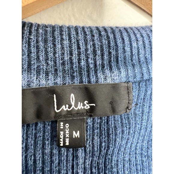 LULUS Effortlessly Pristine Navy Washed Ribbed Long Sleeve comfy Dress M #17 - Picture 6 of 7